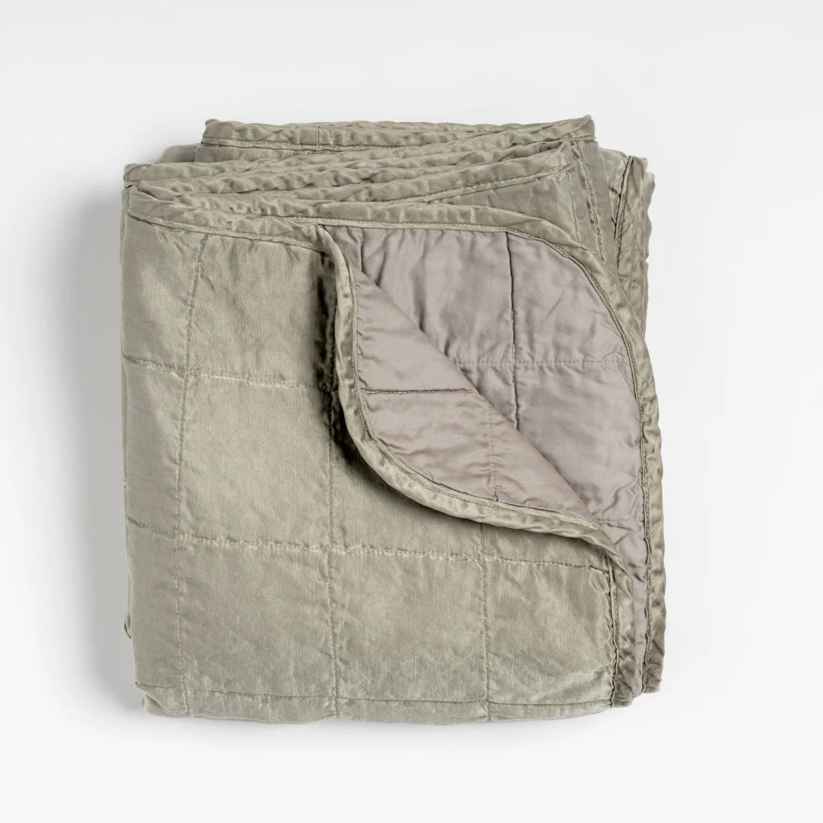 Bella Notte Sel Throw Blanket in quilted charmeuse, gentle drape highlighting the hand of the quilted charmeuse