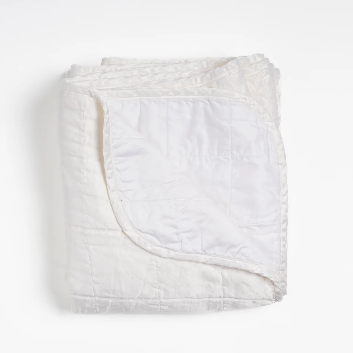 Bella Notte Sel Throw Blanket in quilted charmeuse, folded to show the quilted charmeuse finish