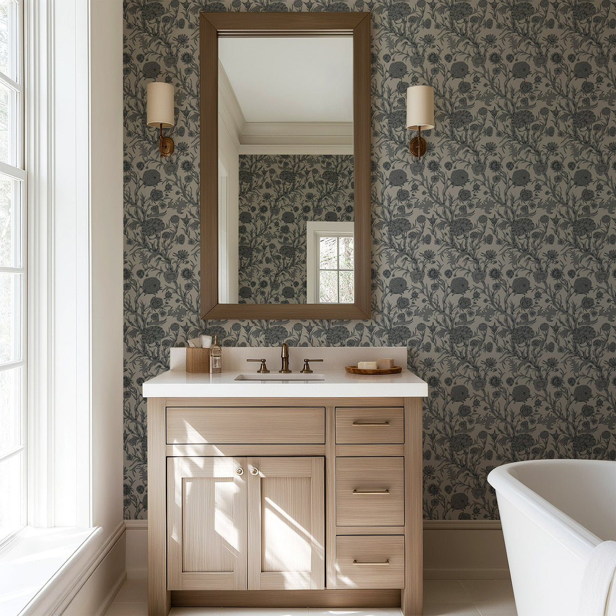Mitchell Black Blooming Thicket Wallpaper