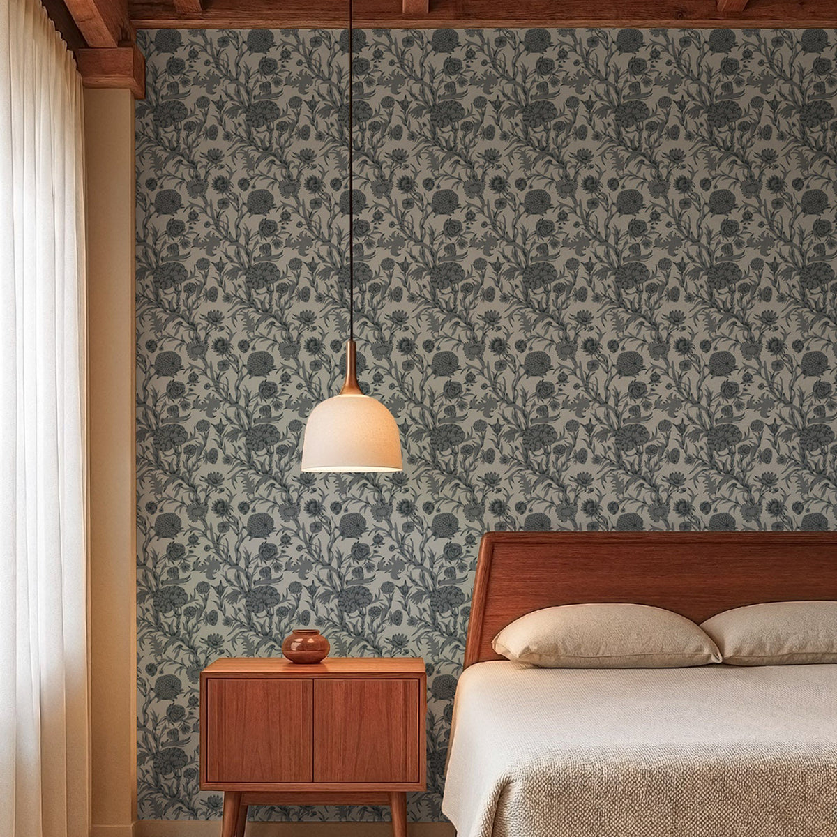 Mitchell Black Blooming Thicket Wallpaper