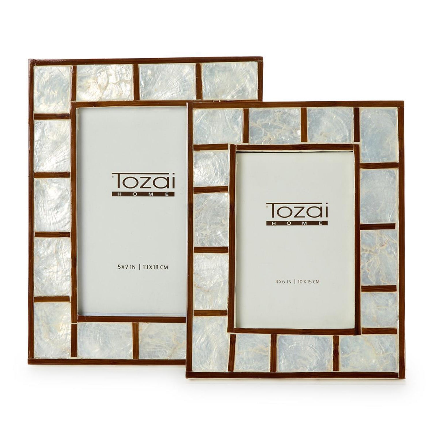 Hand Inlaid Bamboo/Capiz Shell Photo Frame Set of 2