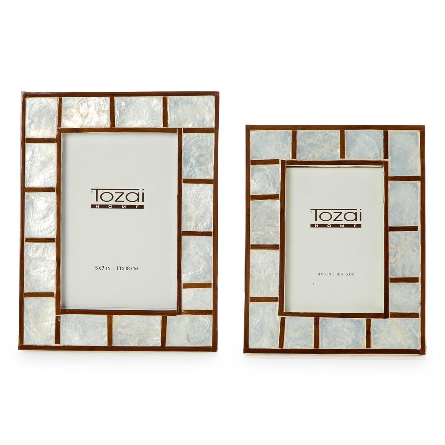 Hand Inlaid Bamboo/Capiz Shell Photo Frame Set of 2