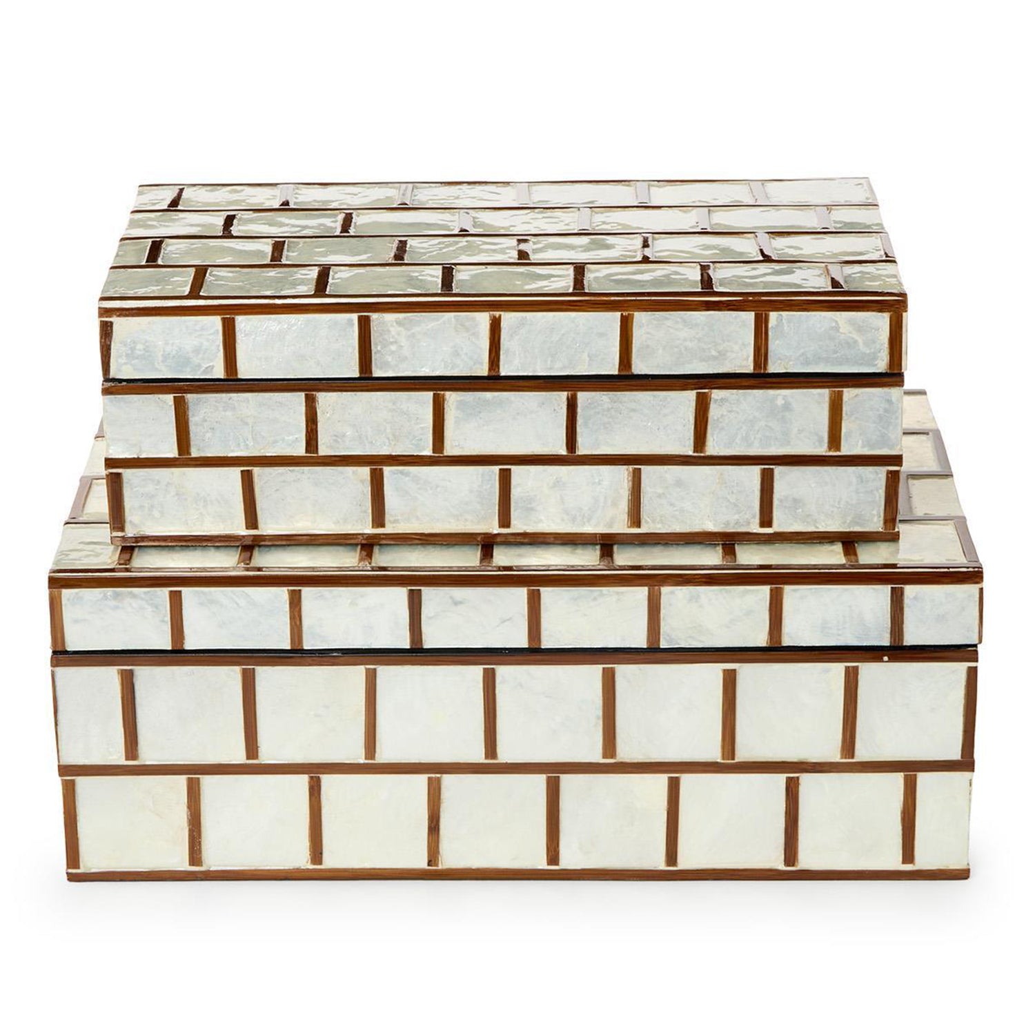 Hand Inlaid Bamboo/Capiz Shell Nested Covered Box Set of 2