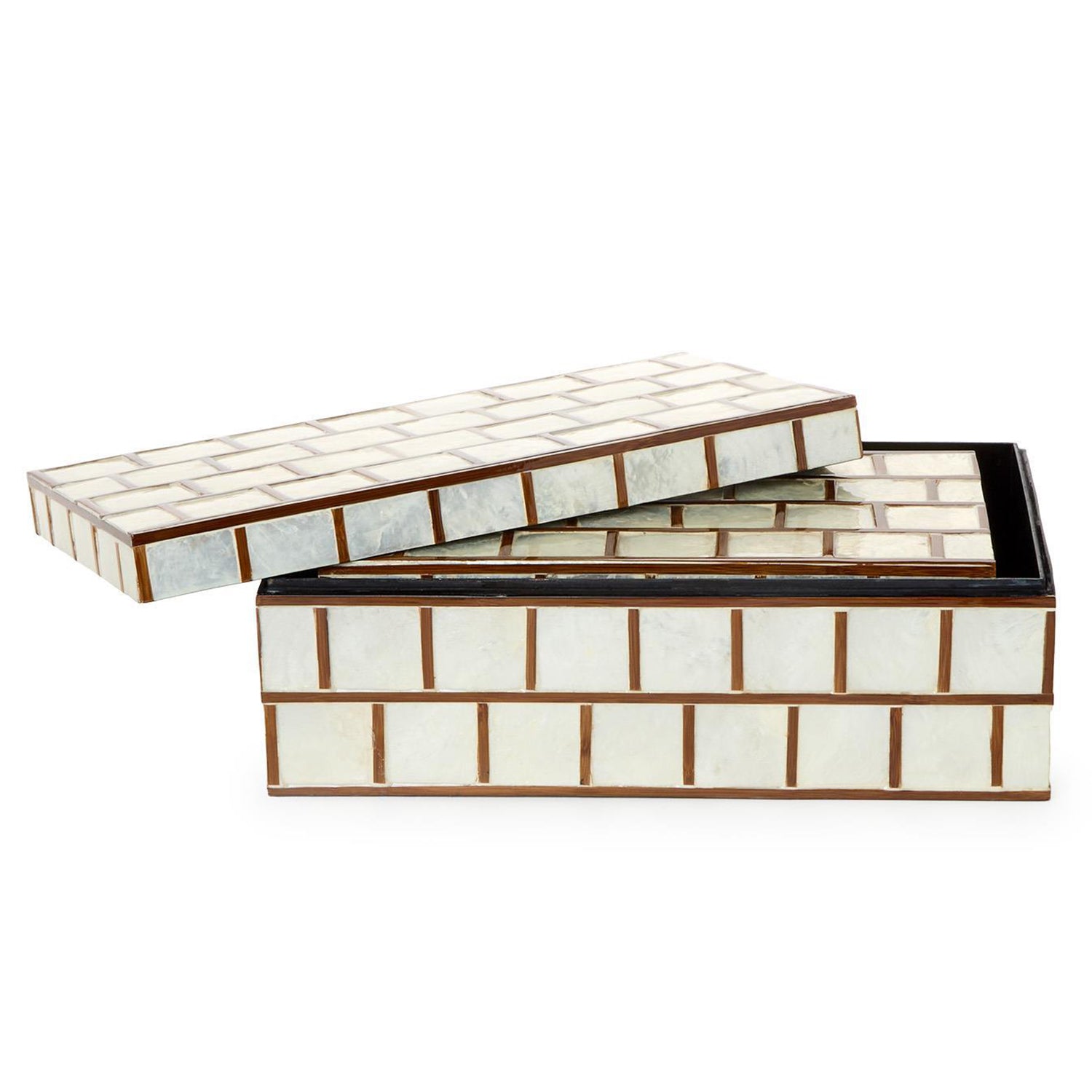 Hand Inlaid Bamboo/Capiz Shell Nested Covered Box Set of 2