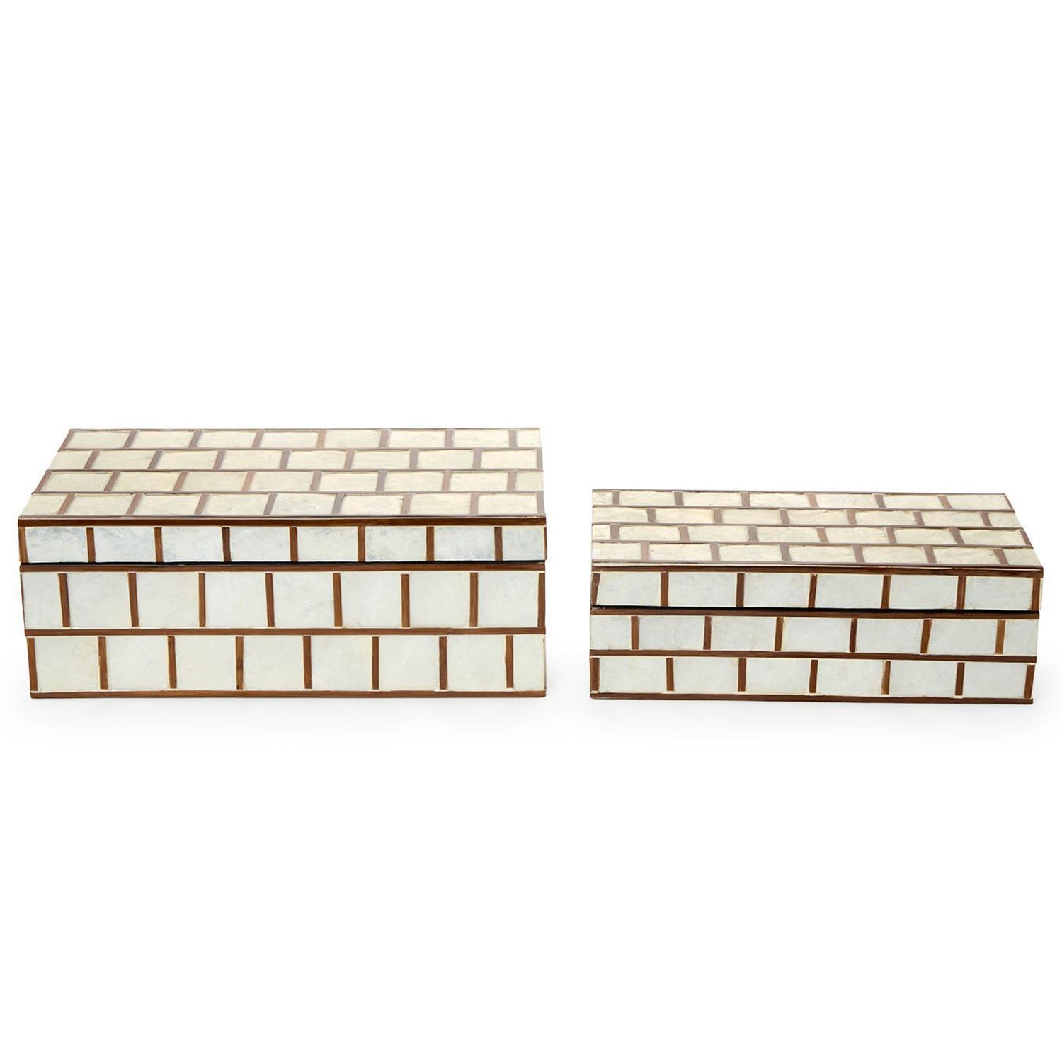 Hand Inlaid Bamboo/Capiz Shell Nested Covered Box Set of 2