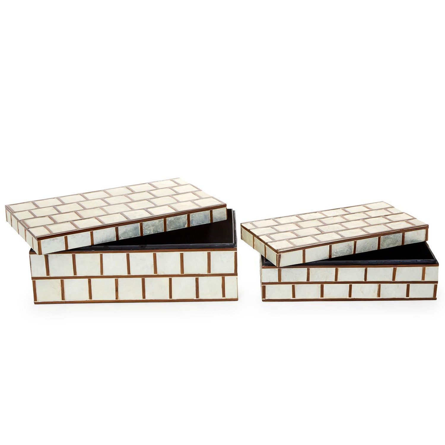 Hand Inlaid Bamboo/Capiz Shell Nested Covered Box Set of 2