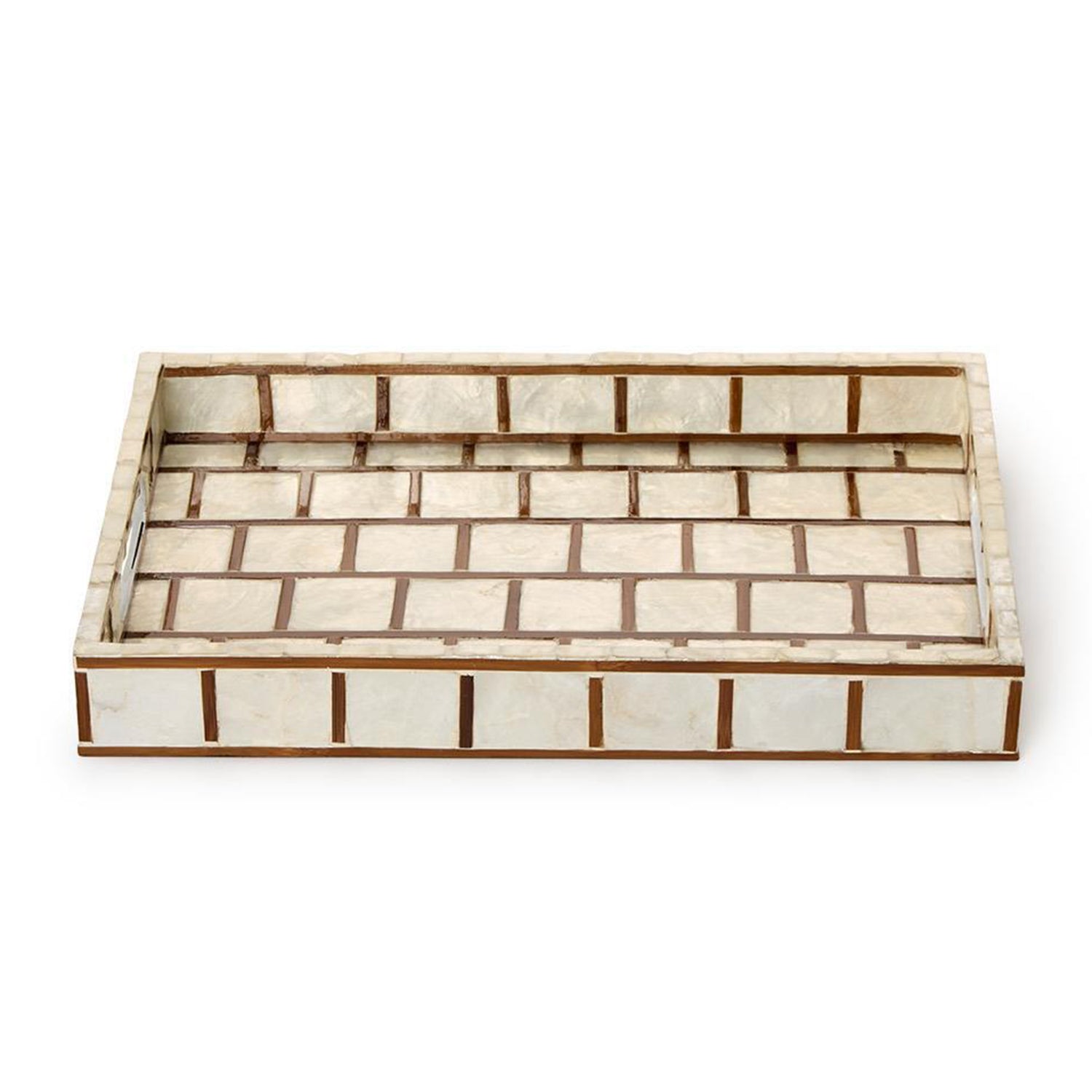 Hand Inlaid Bamboo/Capiz Shell Rectangle Tray with Open Handles Set of 3