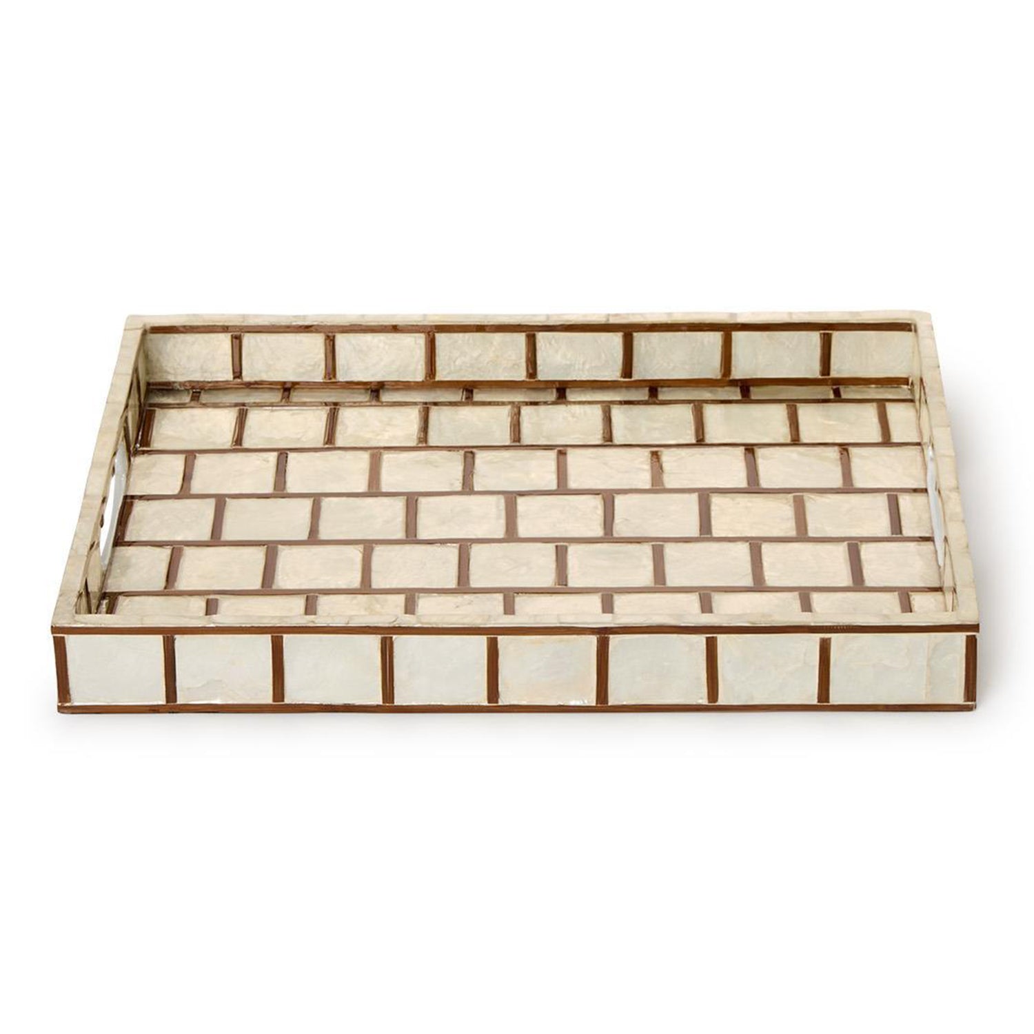 Hand Inlaid Bamboo/Capiz Shell Rectangle Tray with Open Handles Set of 3