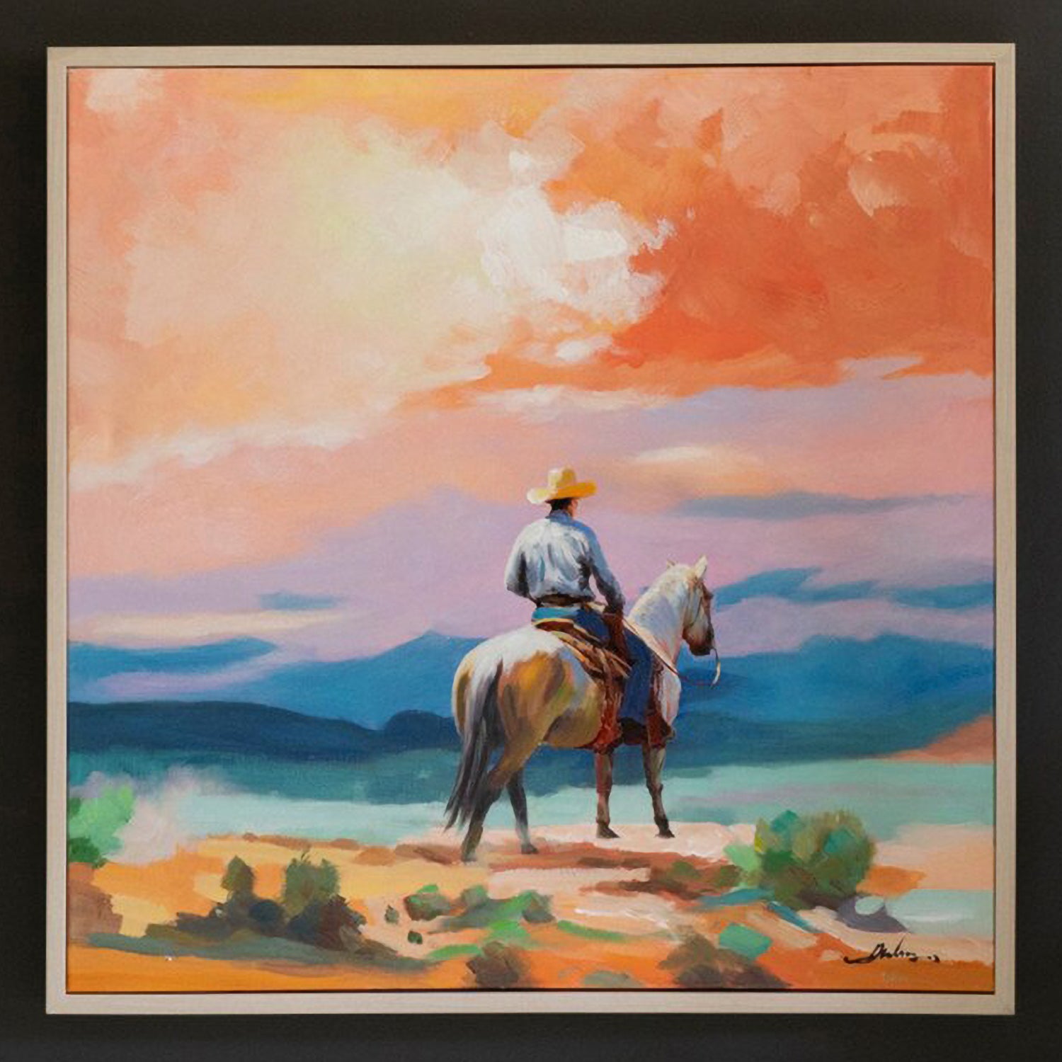 Cowboy Painting Framed Acrylic Artwork