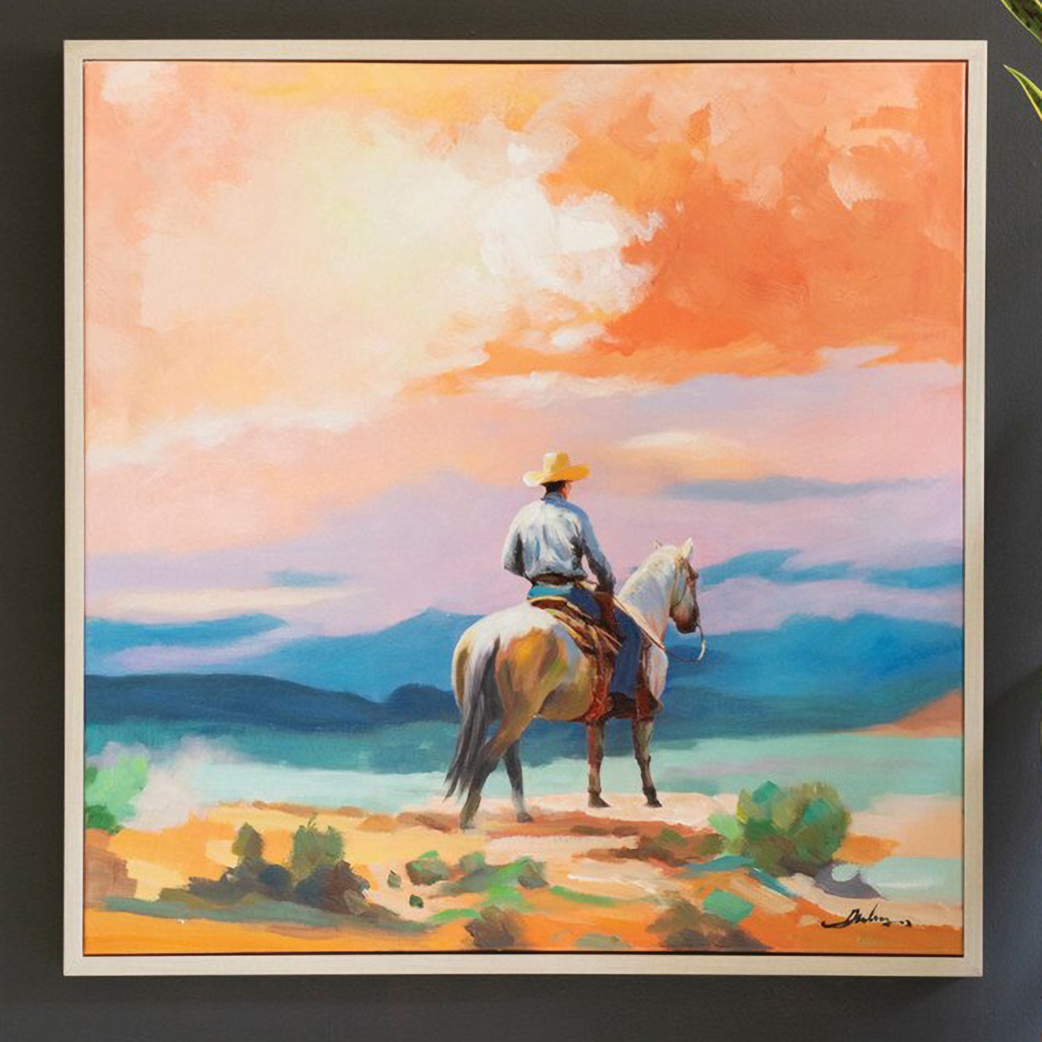 Cowboy Painting Framed Acrylic Artwork