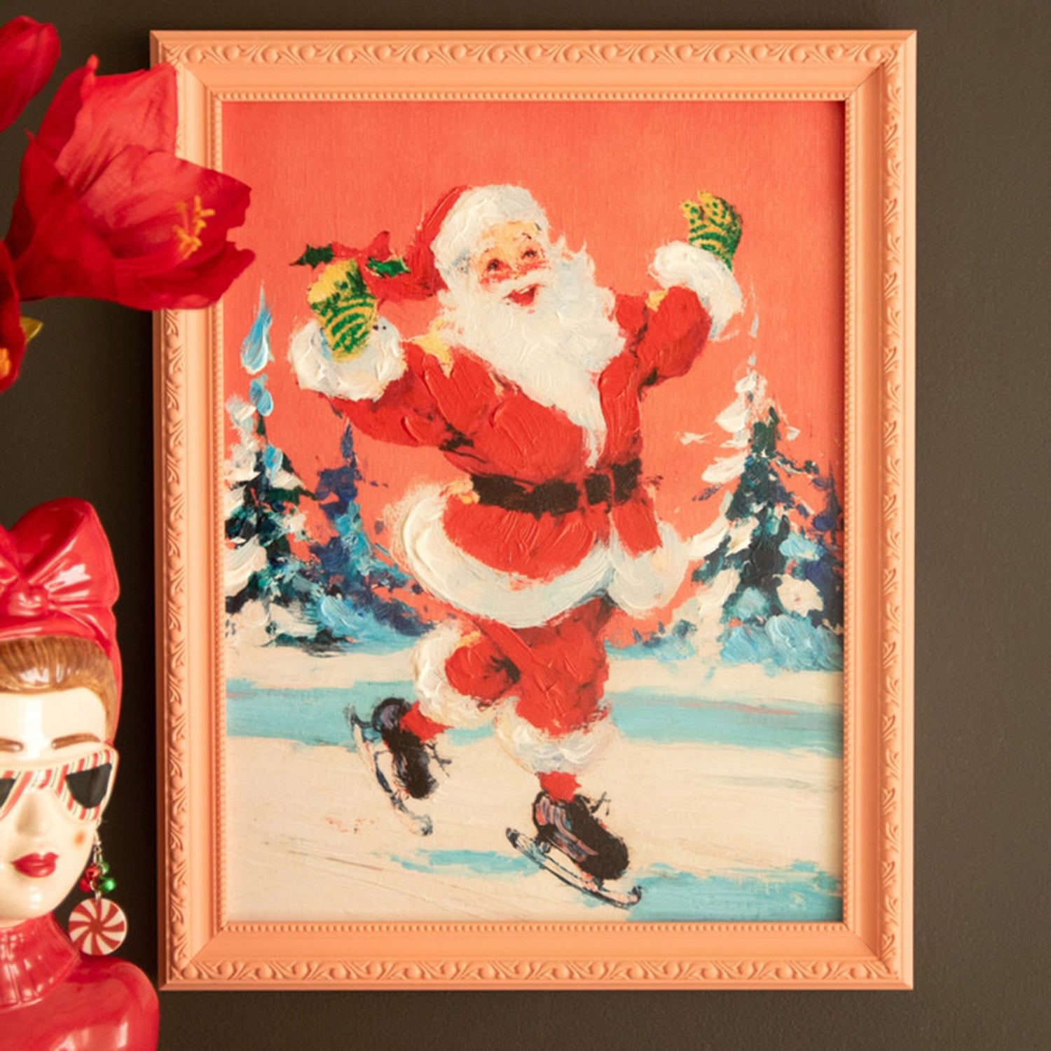 Ice Skating Santa Framed Painting