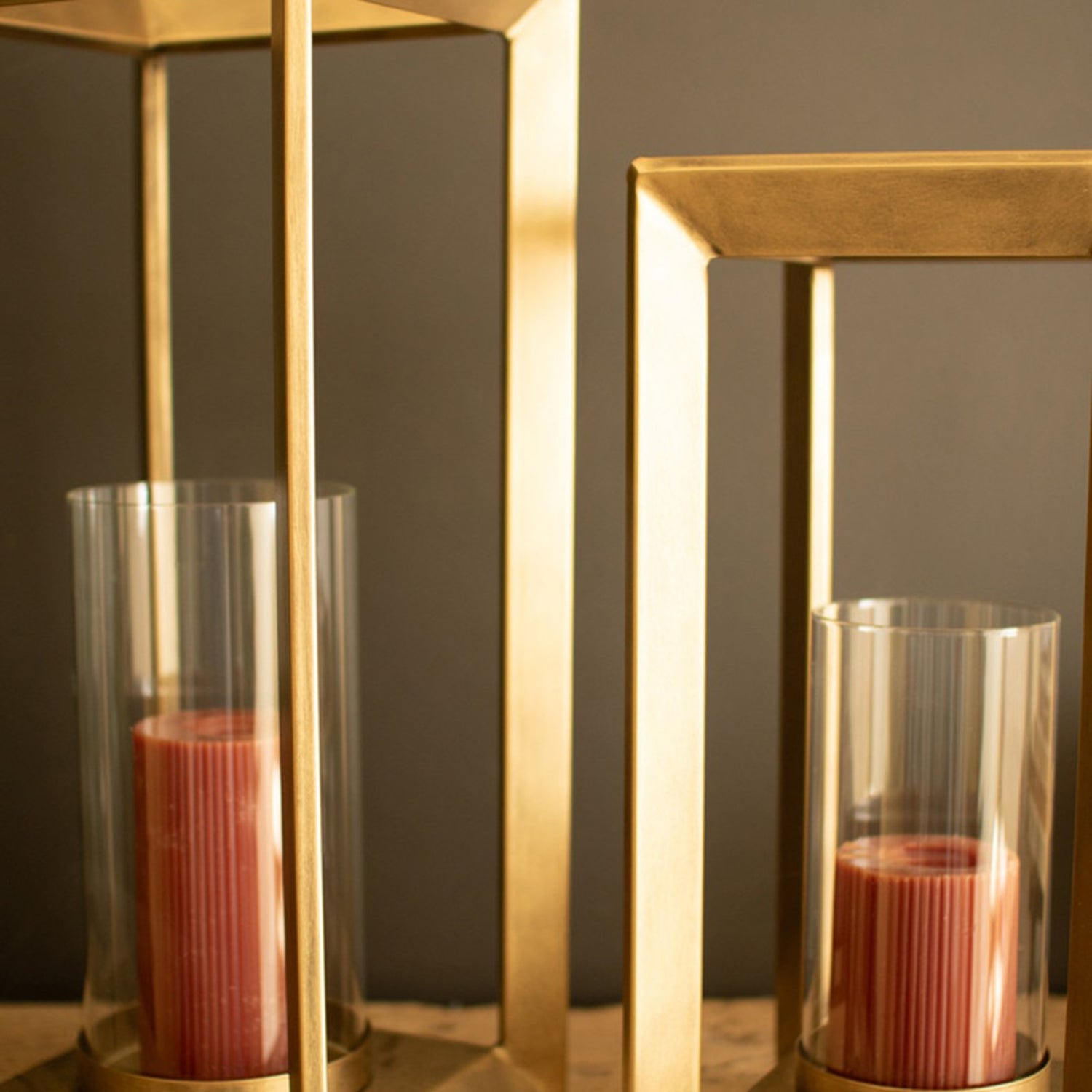 Metal Framed Lantern Clear Glass Hurricane Set of 2