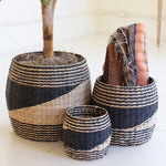 Black & Natural Seagrass Basket Set of 3