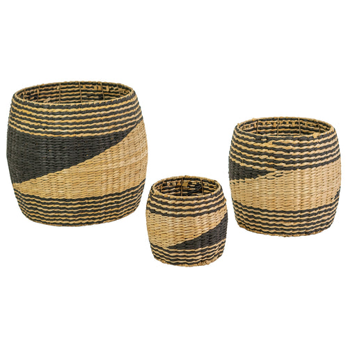 Black & Natural Seagrass Basket Set of 3