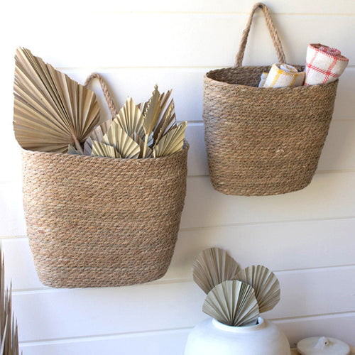Oval Woven Seagrass Tall Wall Basket Set of 4