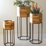 Hexagon Recycled Wood Planter Set of 3