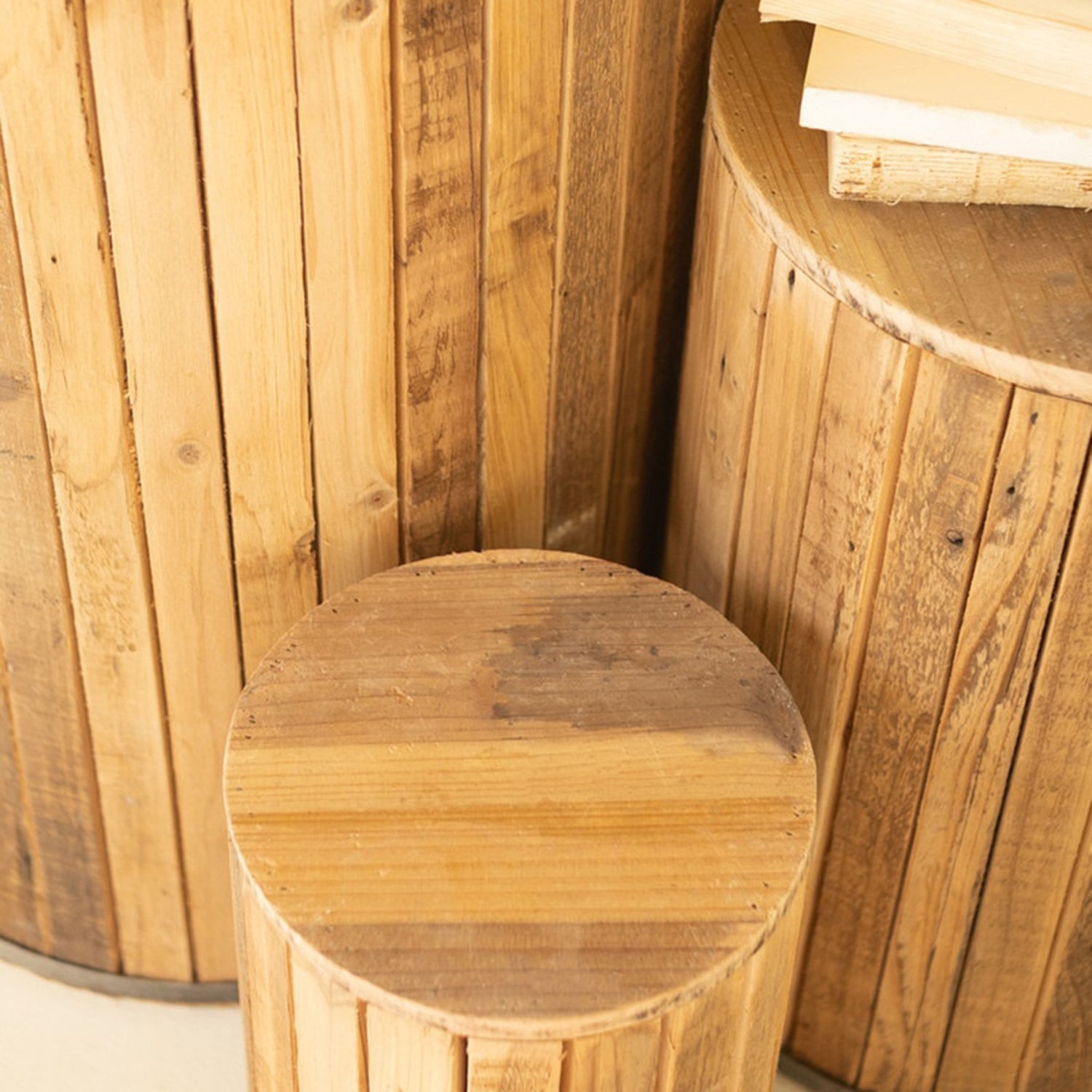 Round Recycled Wood Pedestasl Set of 3
