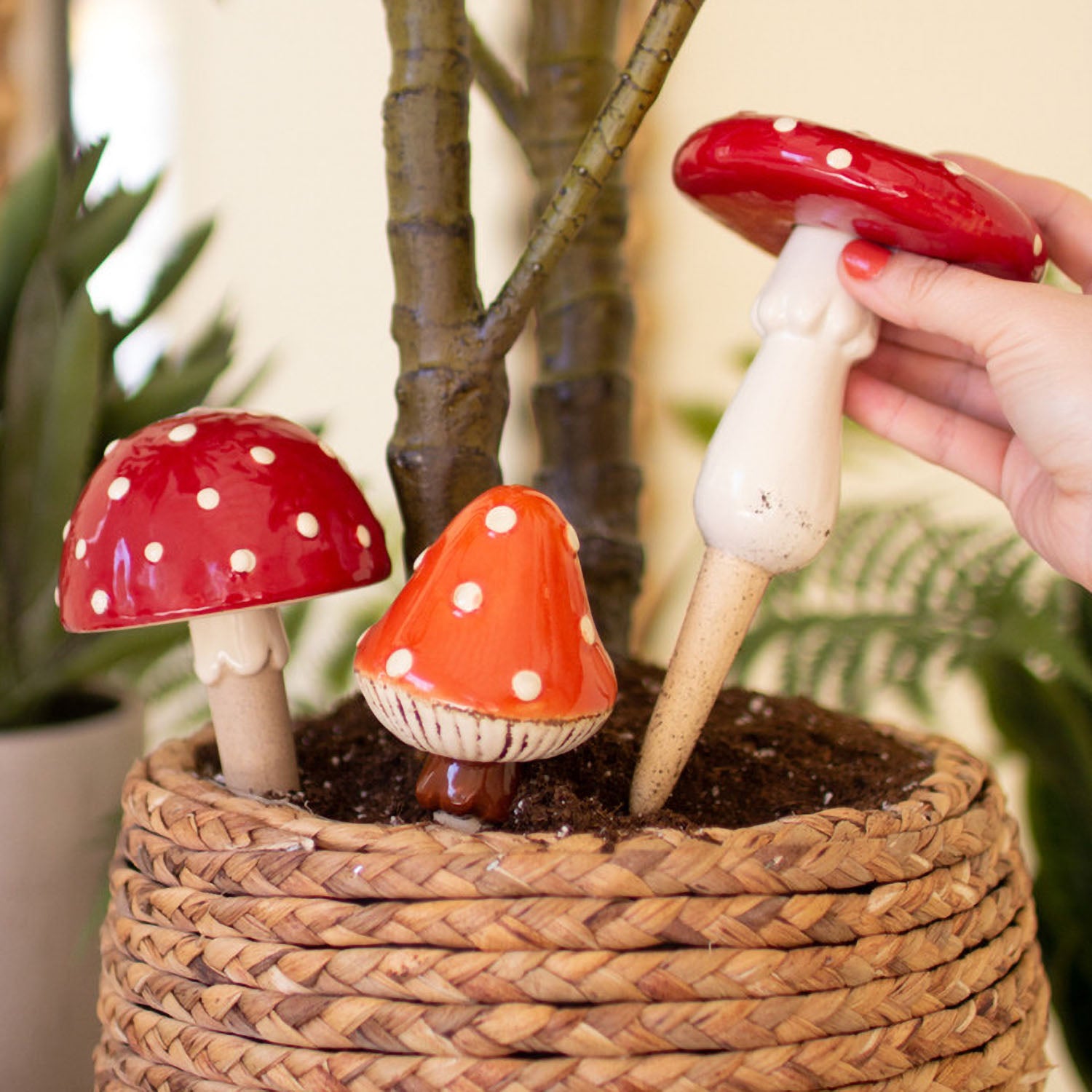 Mushroom Plant Stick Figurine Set of 3