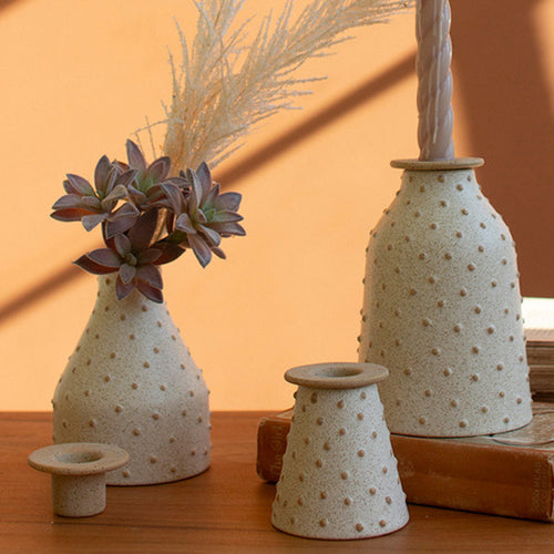 Knobby Ceramic Bud Vase/Taper Candle Holder Set of 3