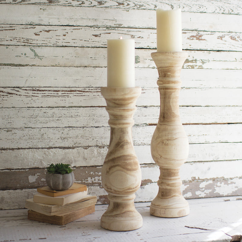 Hand Carved Candle Stand Set of 2