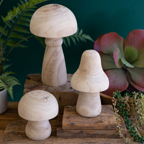 Wooden Mushroom Figurine Set of 3