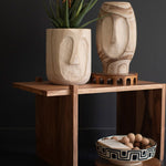 Face Hand-Carved Wood Planter Set of 2