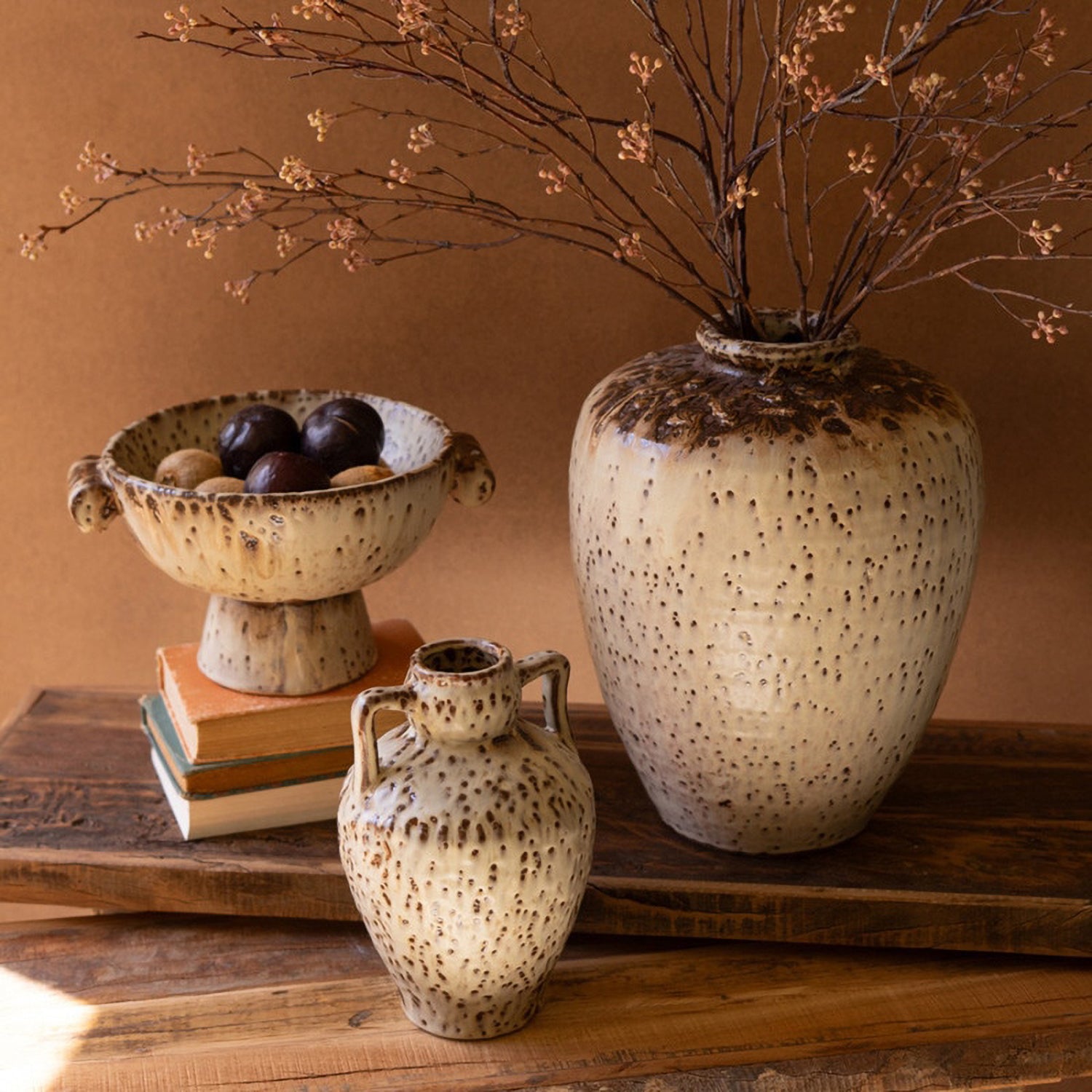 Rustic Ceramic Urn with Two Handles