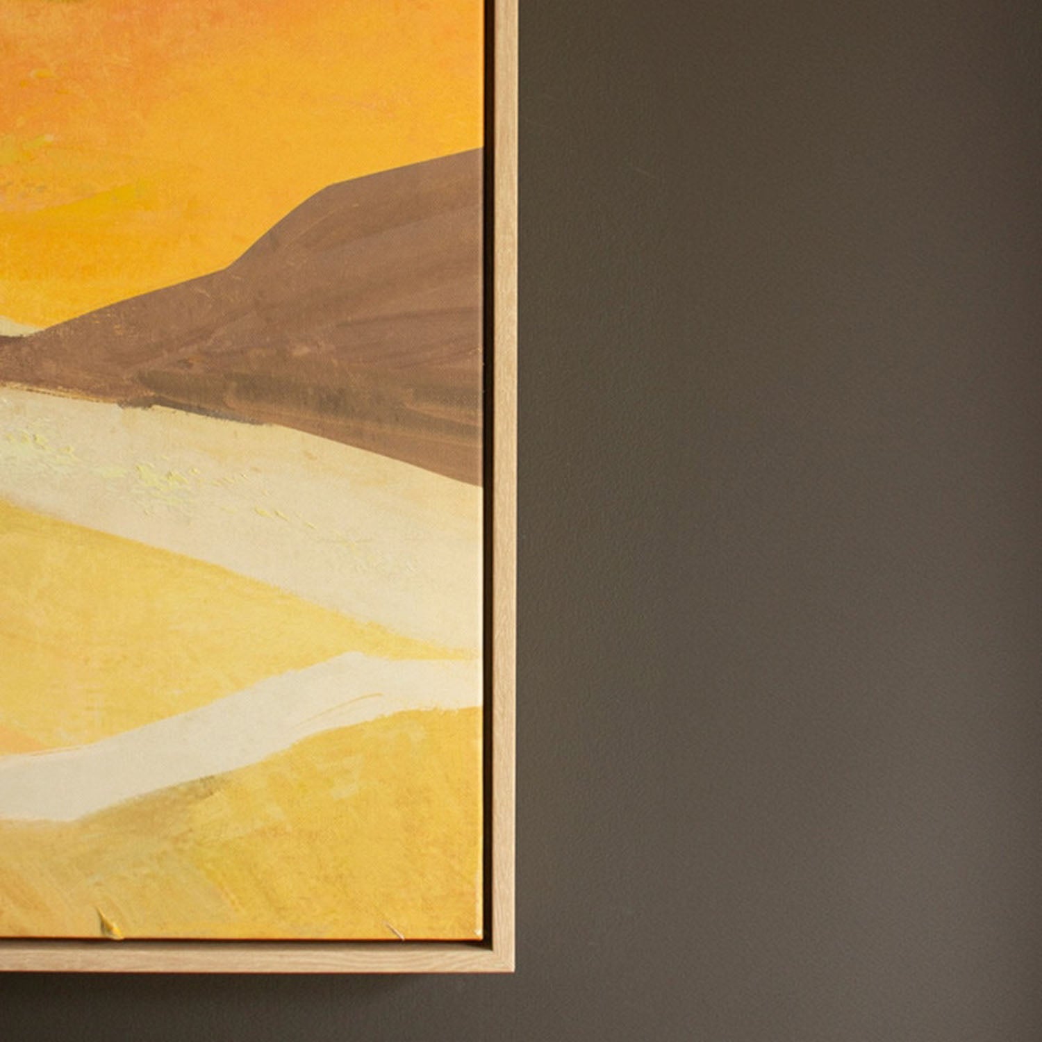 Close-up of the hand-painted texture on the landscape canvas