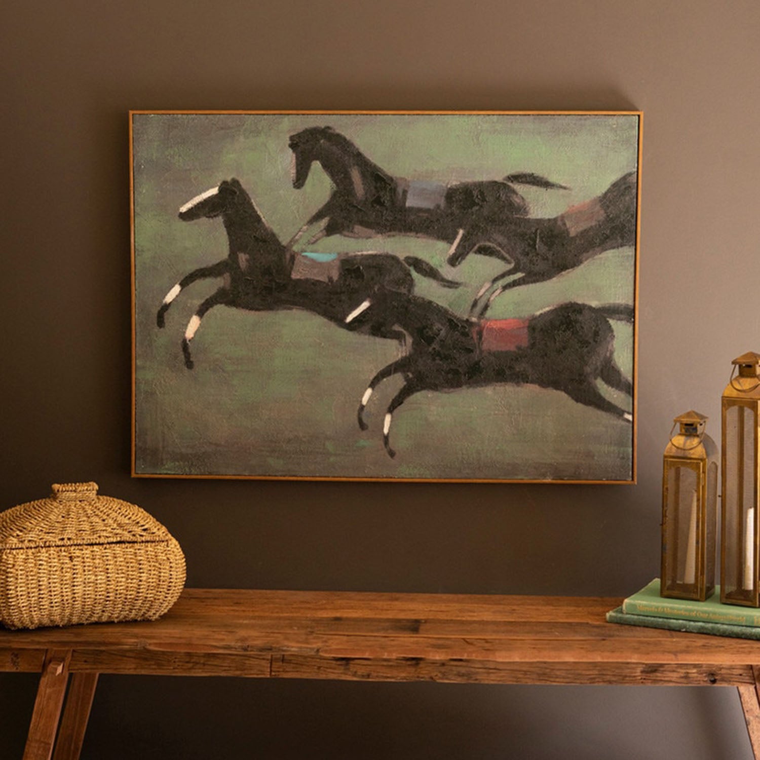Four Runaway Race Horses Framed Artwork