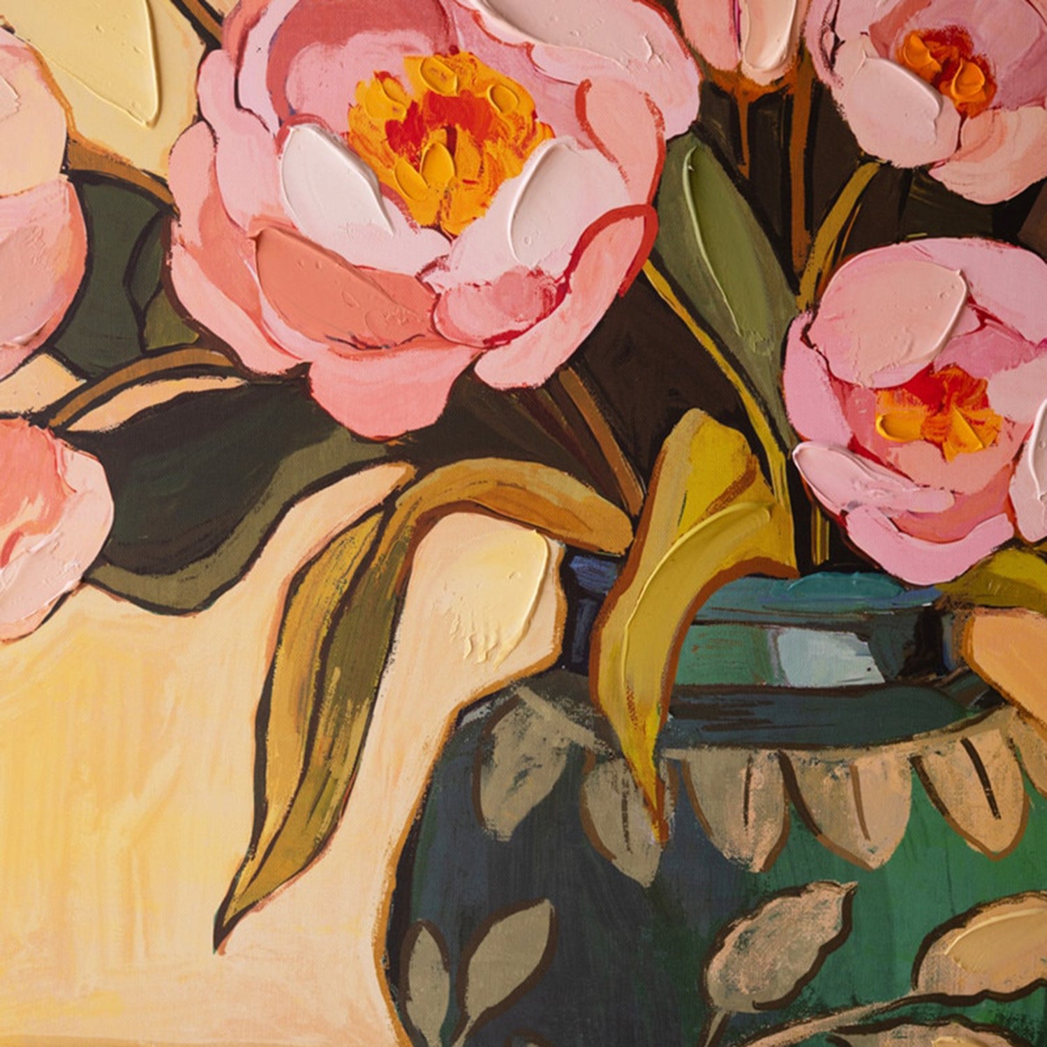 Pink Flowers with Blue Vase Framed Painting