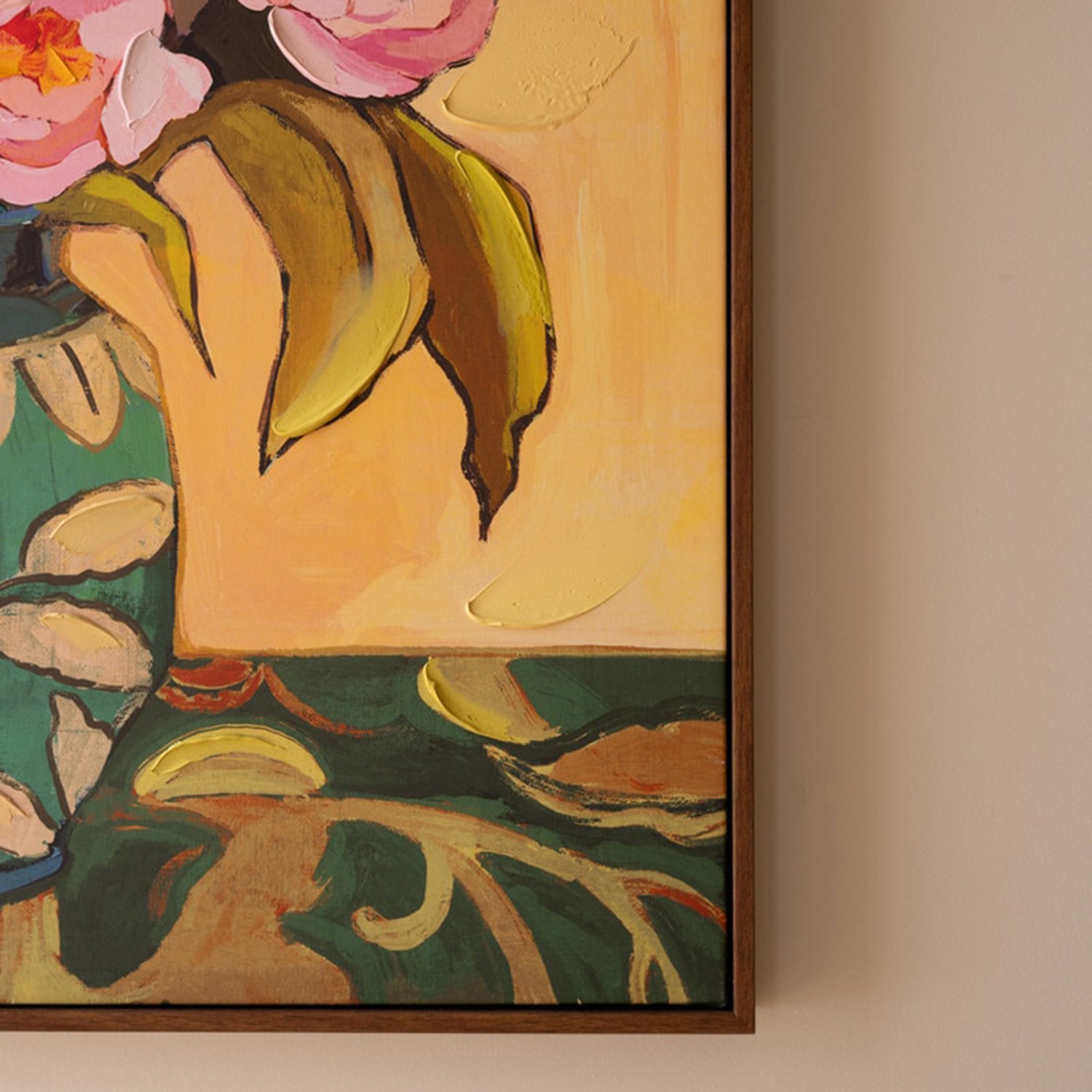 Pink Flowers with Blue Vase Framed Painting