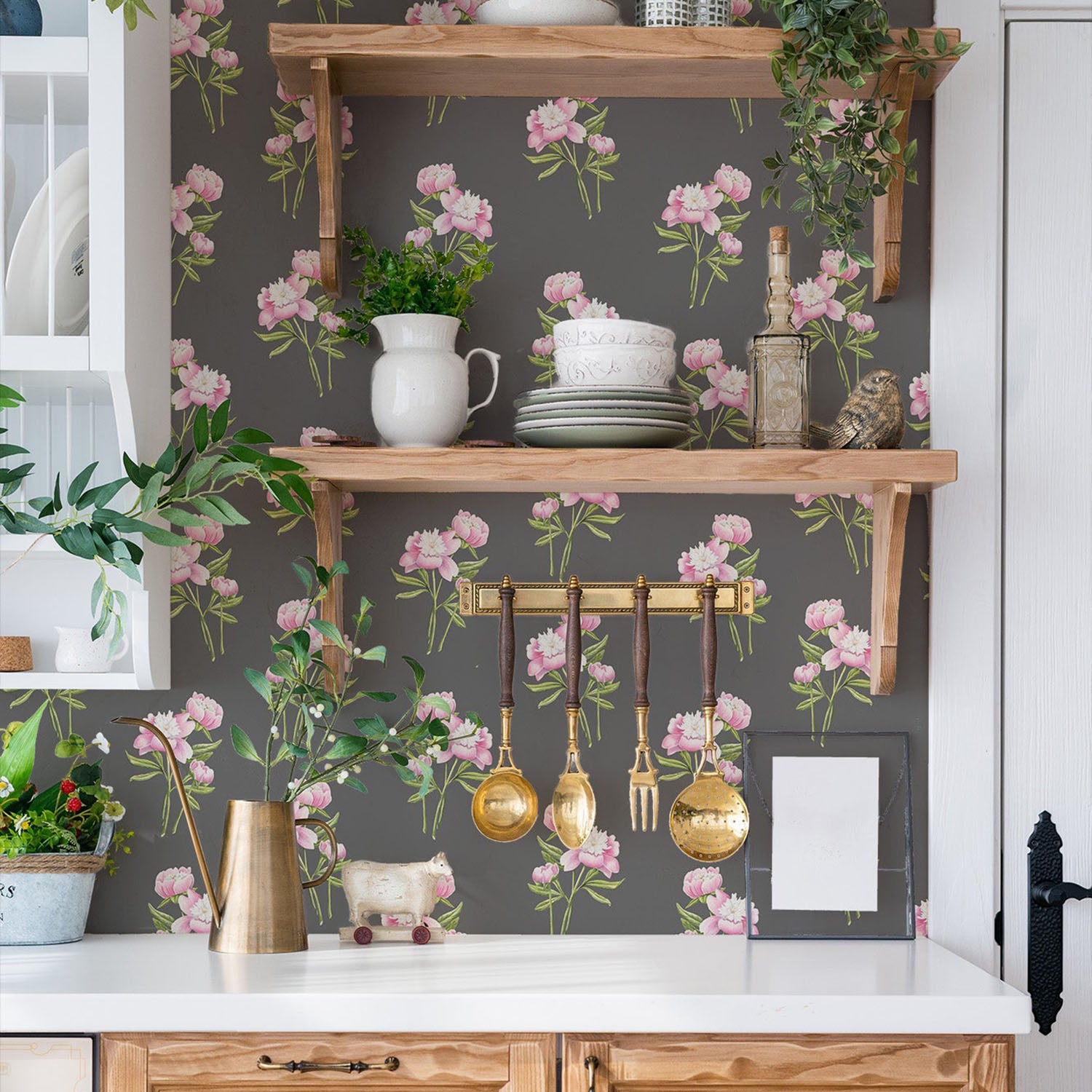 Mitchell Black Peony Bouquet Wallpaper