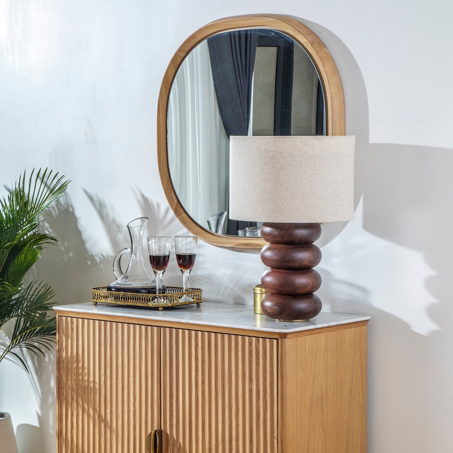 Co. House Designs Sandia Oak Wood Walnut Large Table Lamp