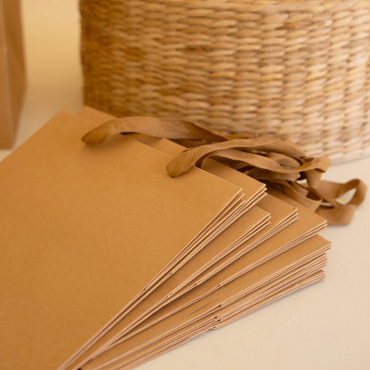 Kraft Paper Square Gift Bag with Dyed Cotton Handles Set of 12