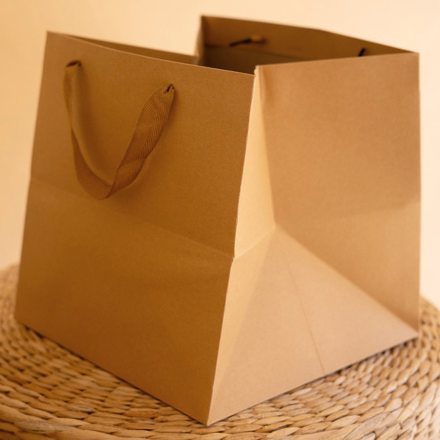 Kraft Paper Square Gift Bag with Dyed Cotton Handles Set of 12