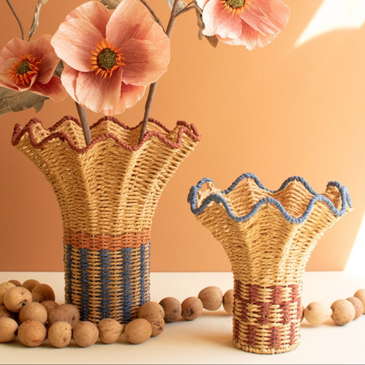 Twisted Paper Vases with Ruffled Rim Set of 2