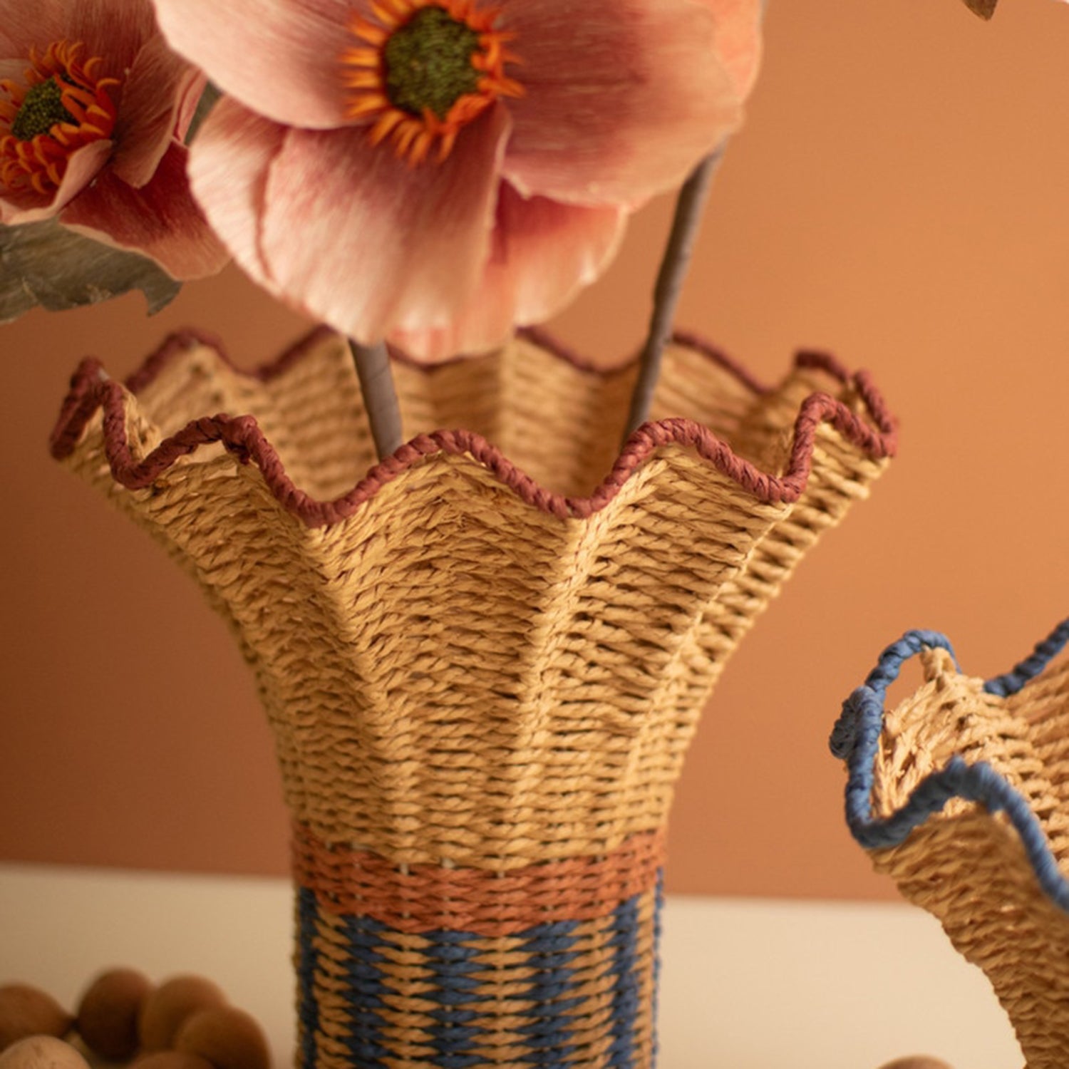 Twisted Paper Vases with Ruffled Rim Set of 2