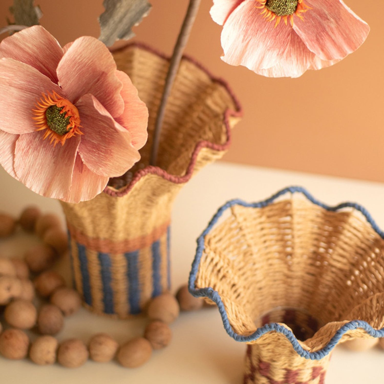 Twisted Paper Vases with Ruffled Rim Set of 2