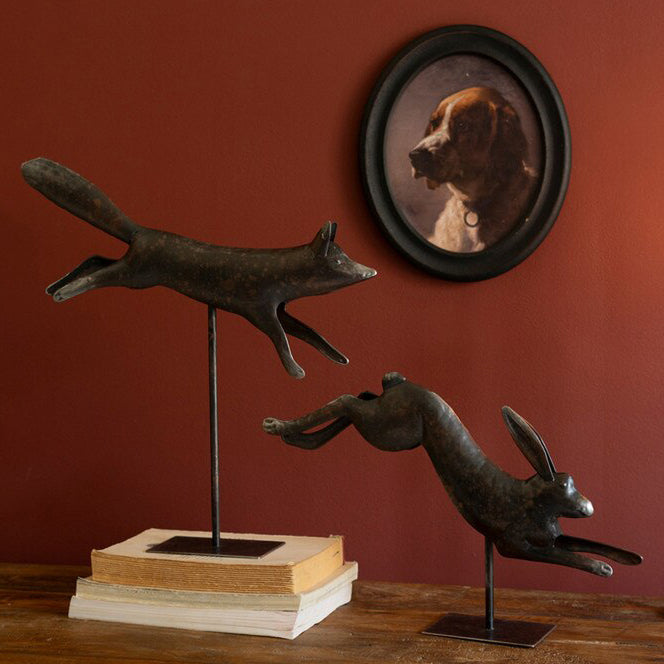 Fox and Rabbit on Stand Set of 2