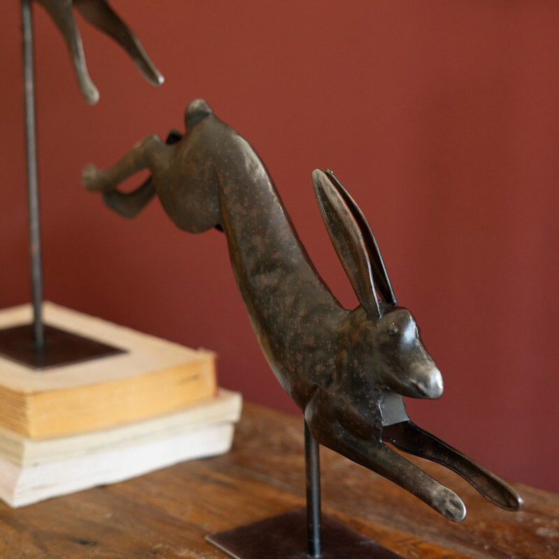 Fox and Rabbit on Stand Set of 2