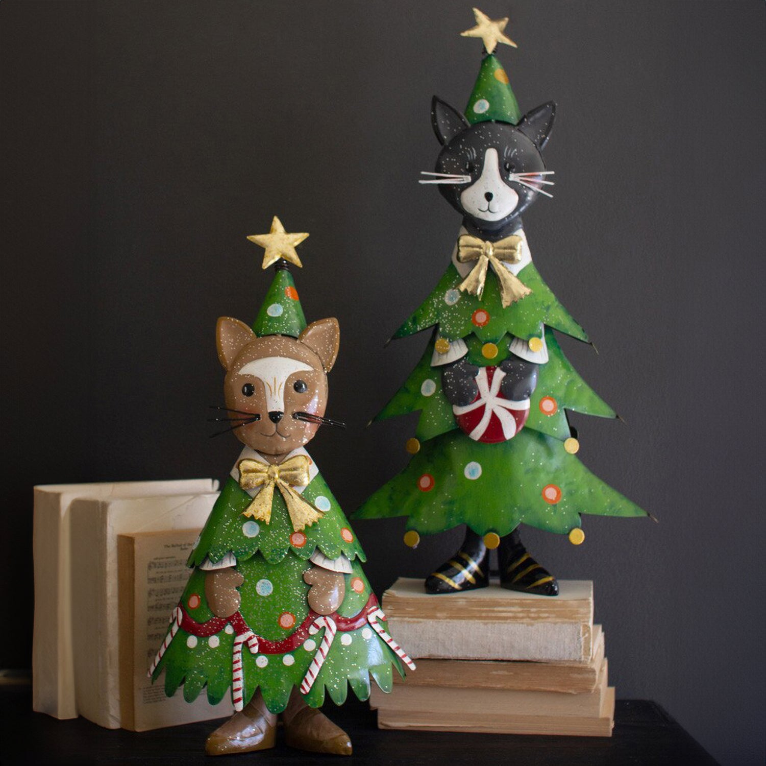 Metal Cat Christmas Tree Set of 2