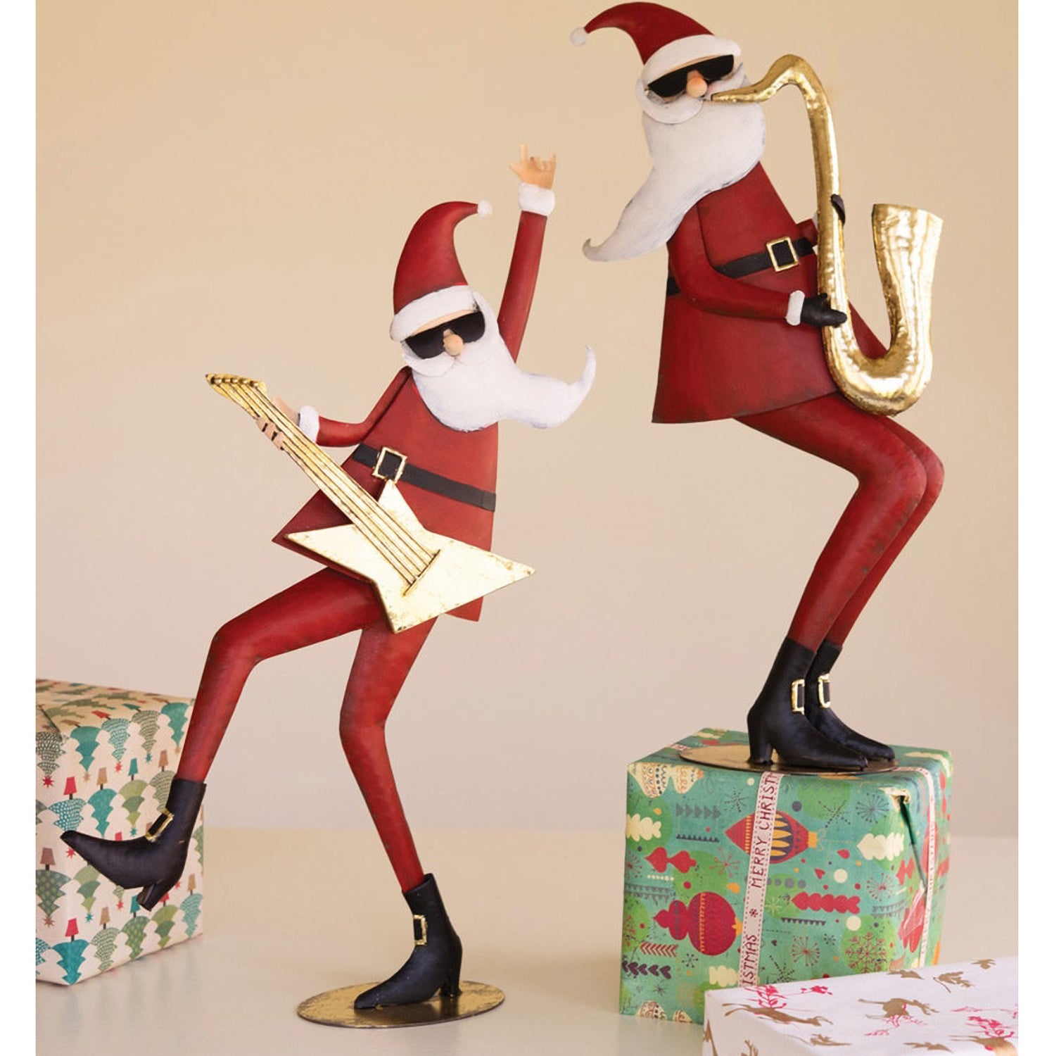 Metal Santa Musicians Set of 2