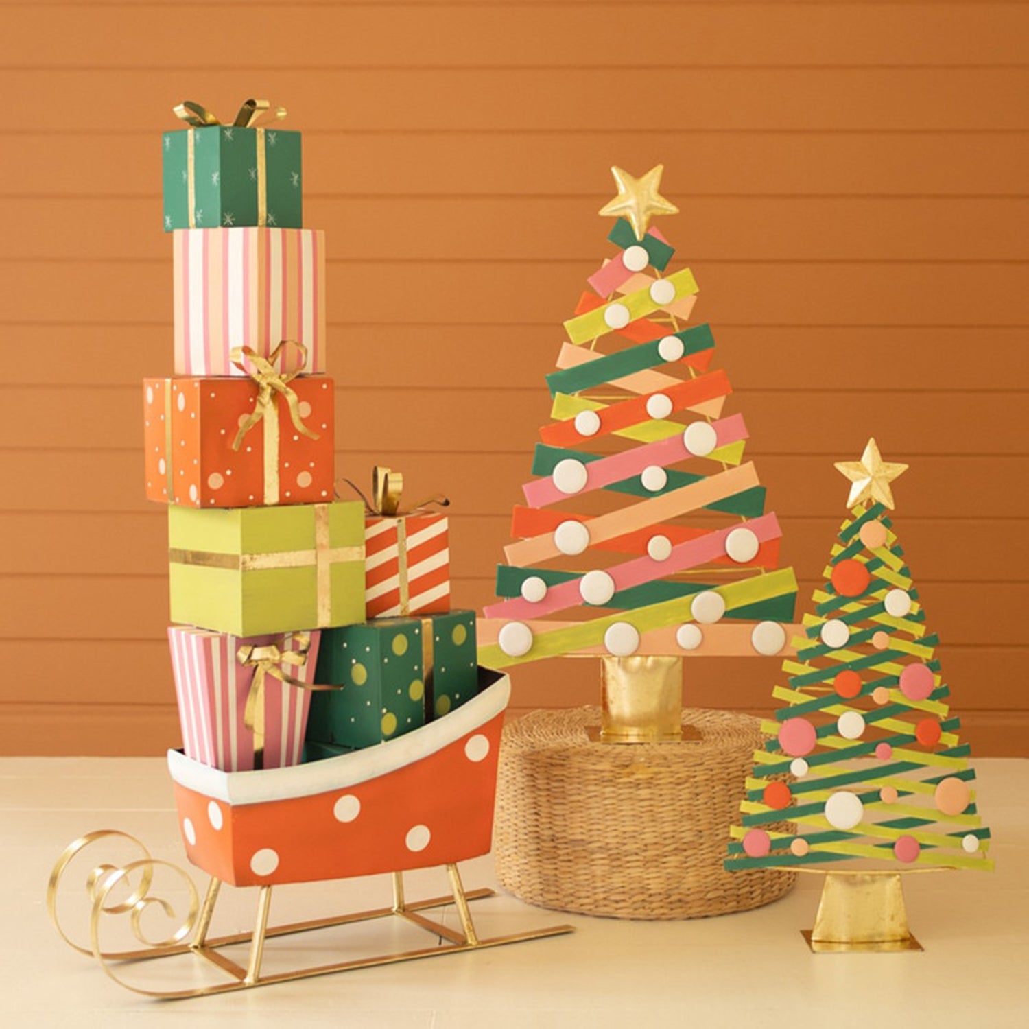 Painted Metal Christmas Tree Set of 2