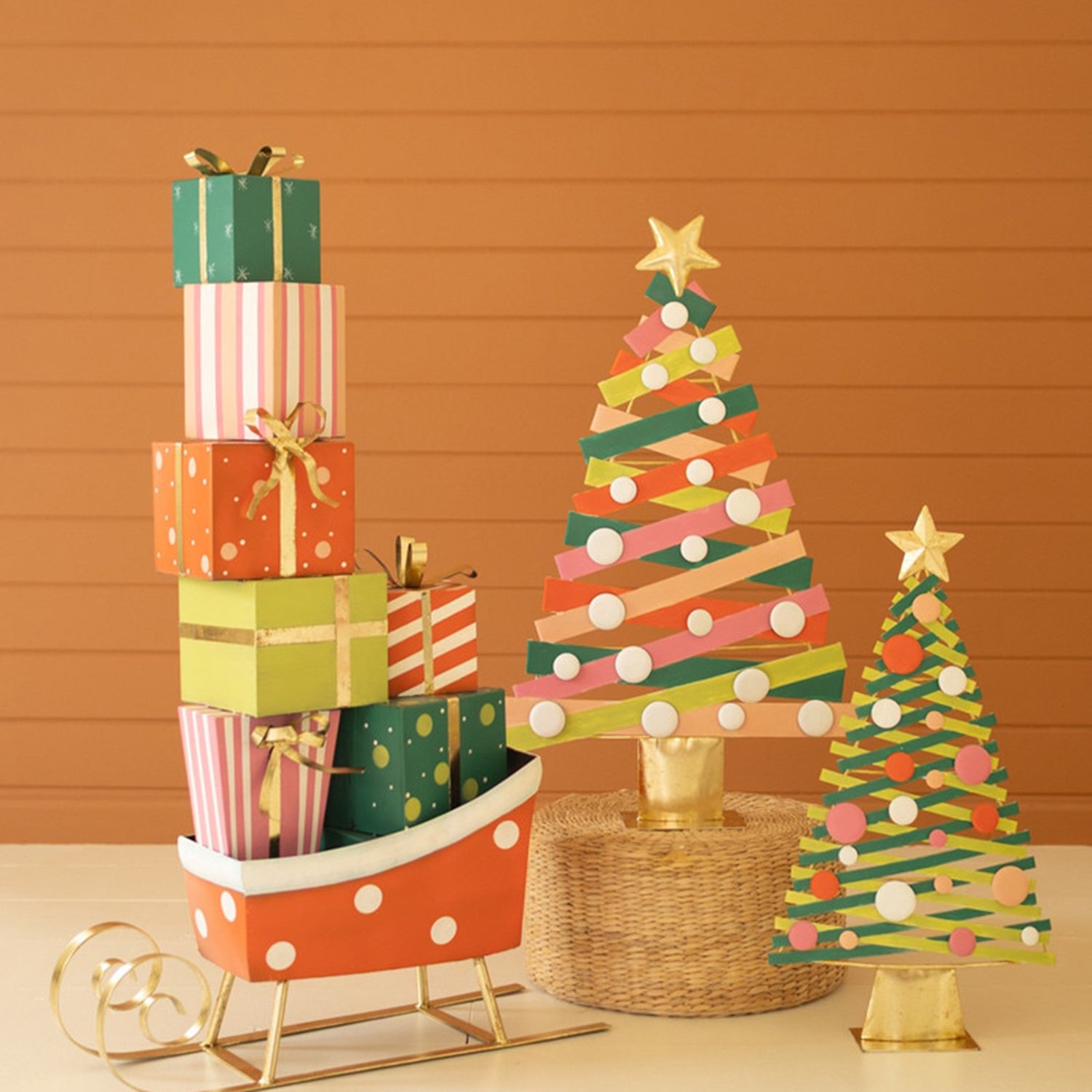 Giant Painted Metal Christmas Sleigh with Presents