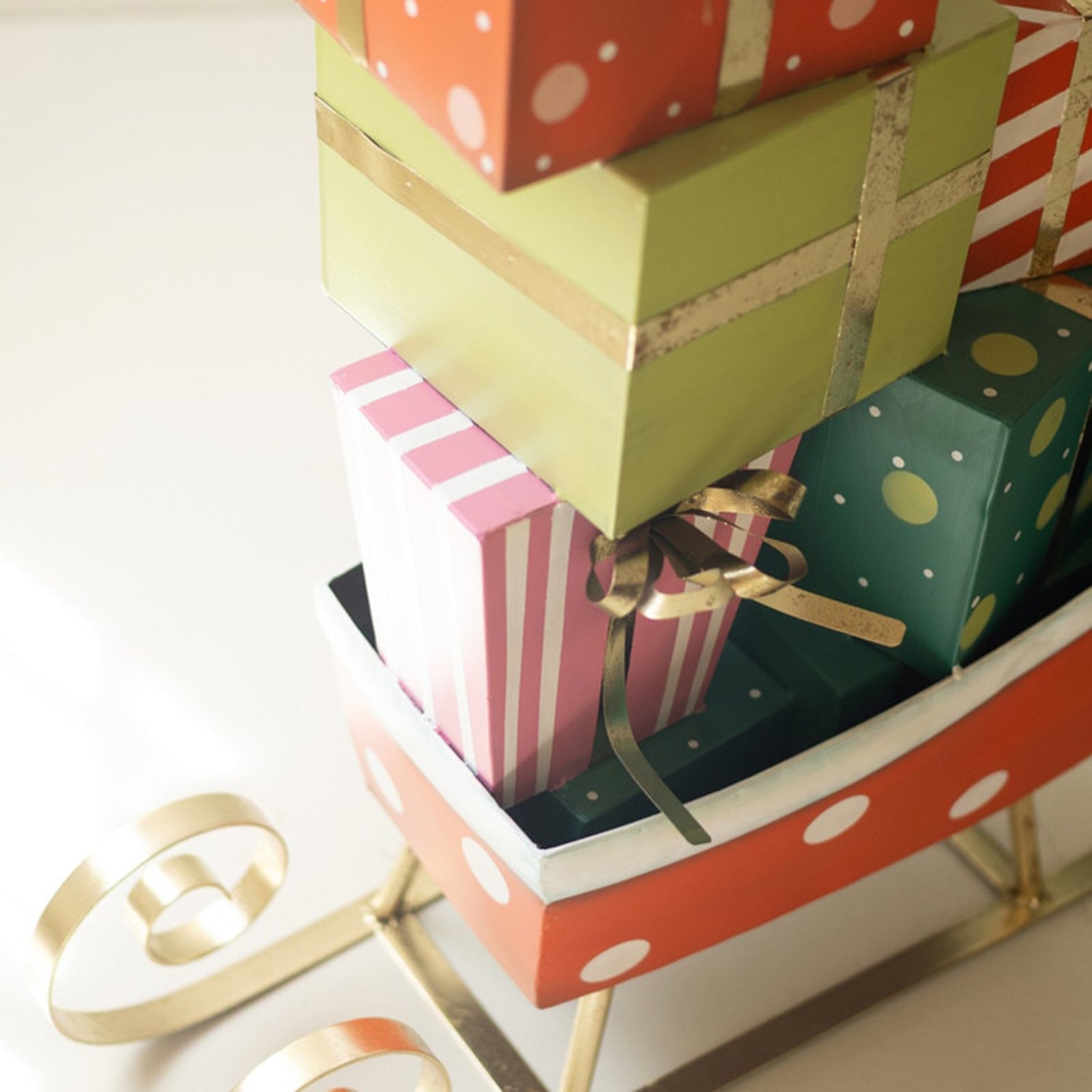 Giant Painted Metal Christmas Sleigh with Presents