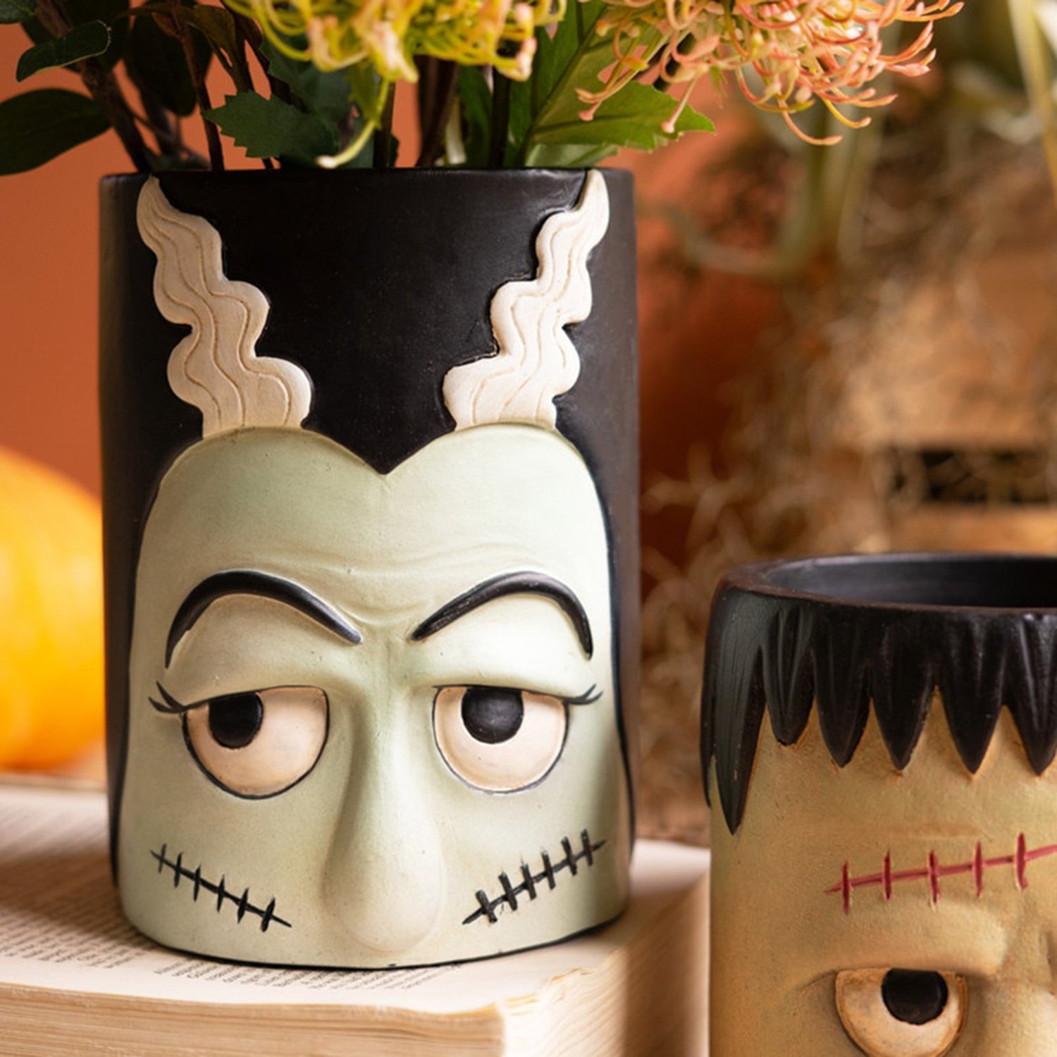 Frankenstein and Bride Resin Planter Set of 2