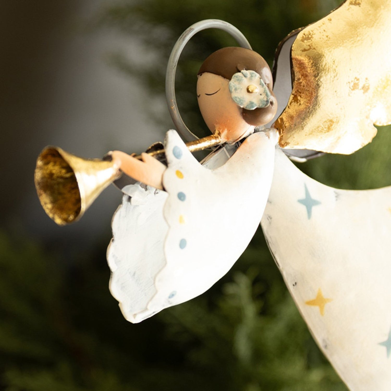 Painted Metal Christmas Angels on Stand Set of 2