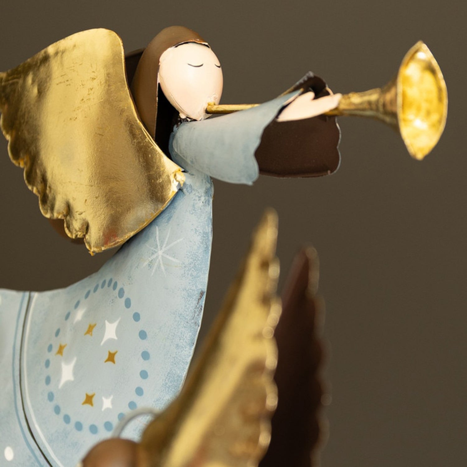 Painted Metal Christmas Angels on Stand Set of 2