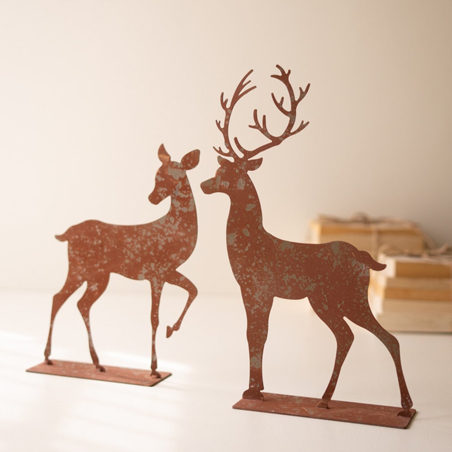 Rustic Metal Christmas Trees and Reindeer Set of 4