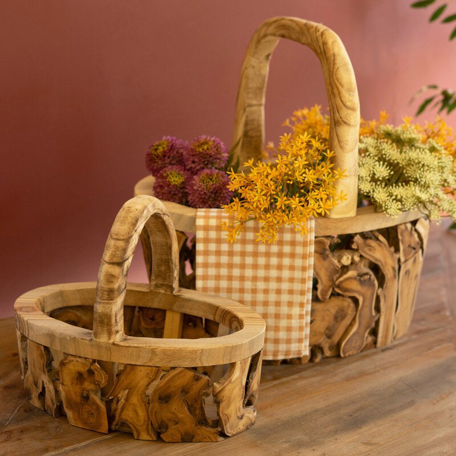 Driftwood Baskets with Handle Set of 2